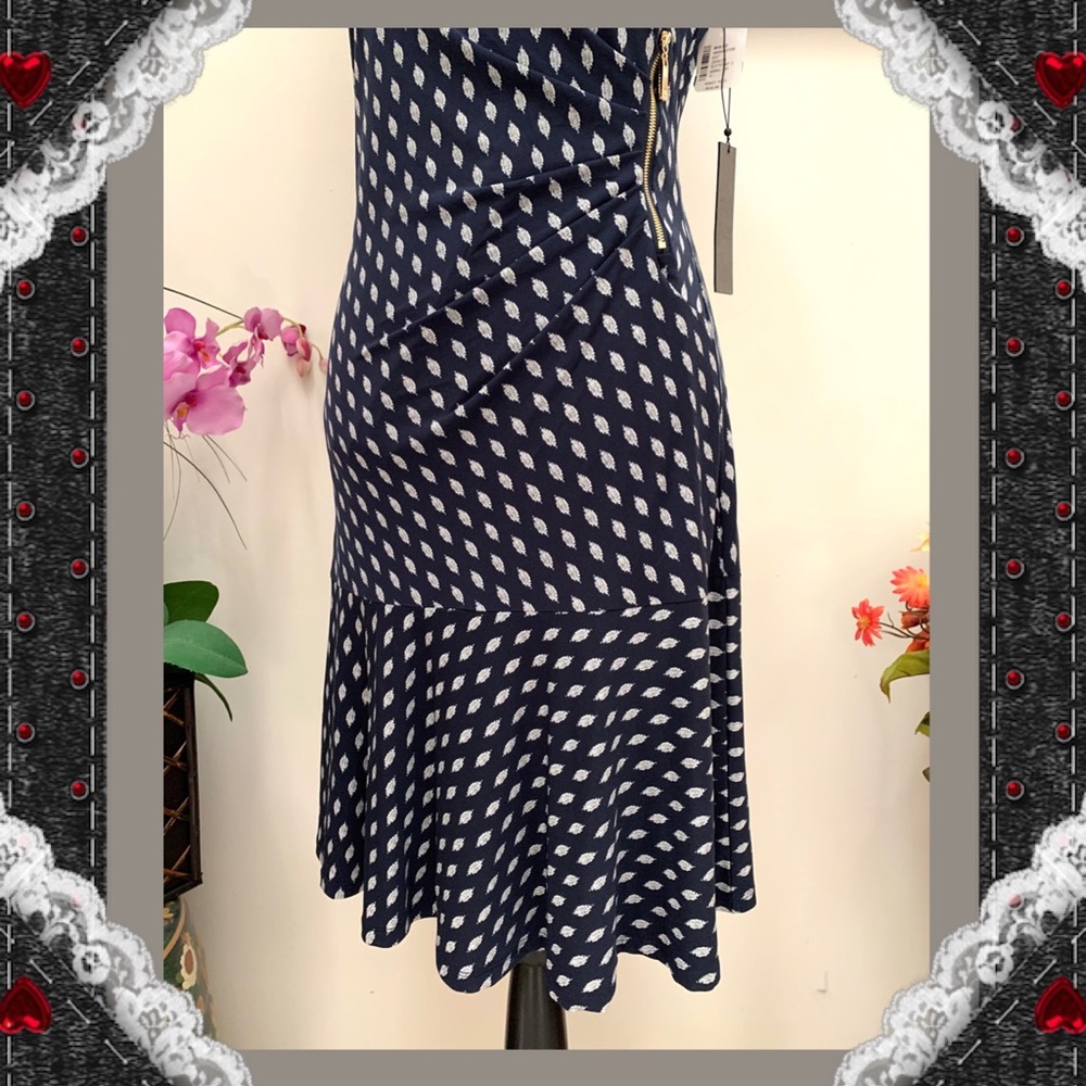Ivanka Trump Side Zip Ruched Ruffle Print Dress - Picture 5 of 9